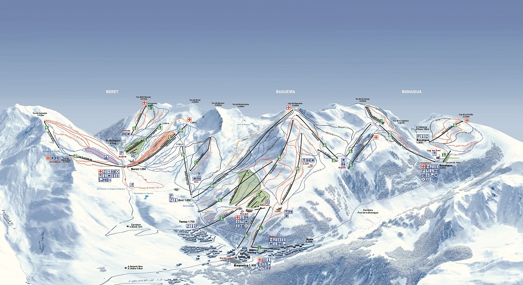 Vista general del mapa de pistas de Baqueira-Beret
