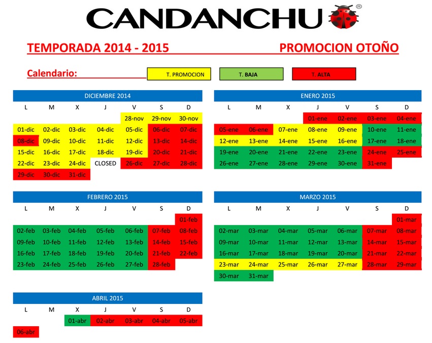 Calendario Candanchú temporada esquí 2014-15