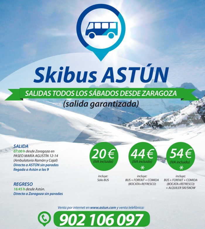 Nuevo servicio diario de Ski Bus entre Zaragoza y Astún 