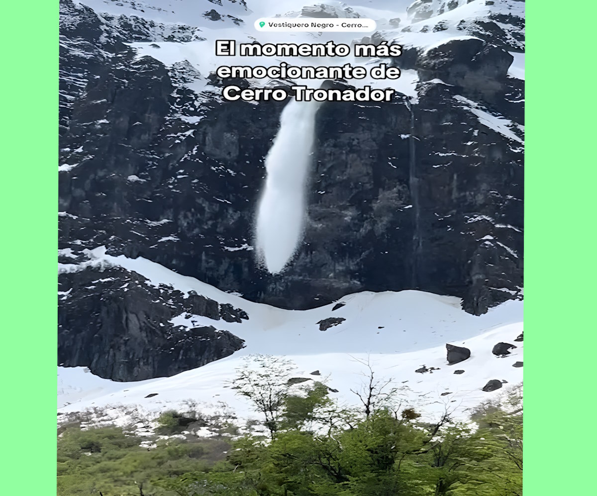 Turista graba una gran avalancha en el majestuoso Cerro Tronador de la Patagonia