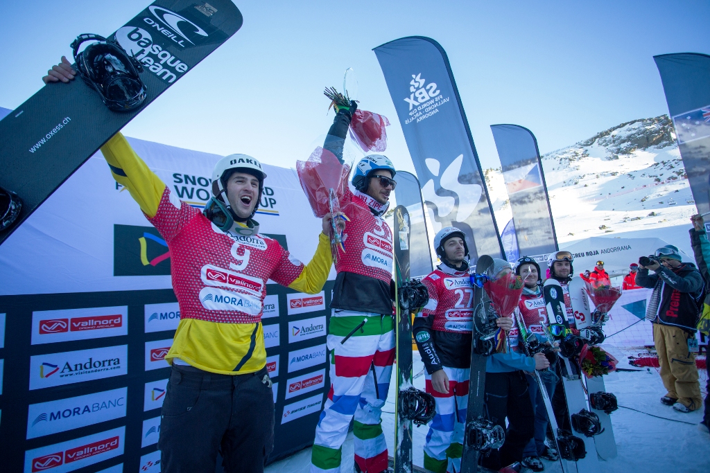 Visintin Omar El podio masculino de la primera Copa del Mundo FIS SBX en Arcalís. Foto Iñaki Rubio - Vallnord