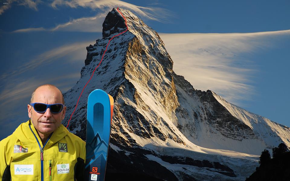 El guía italiano de 60 años Edmond Joyeusaz esquía el Matterhorn por la cara noreste