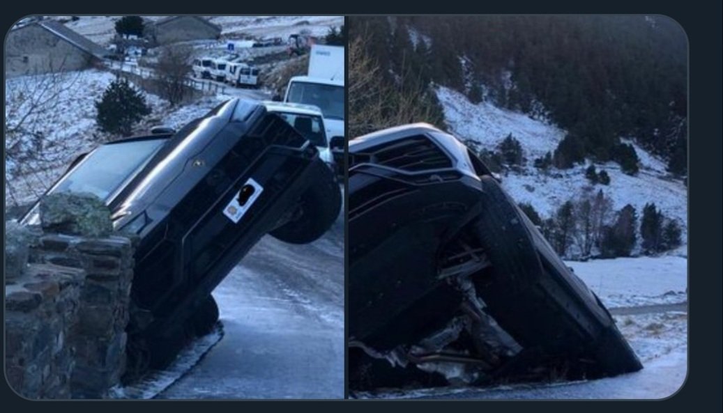 Abandonan un Lamborghini que cuesta 240.000 euros volcado por la nieve en Andorra