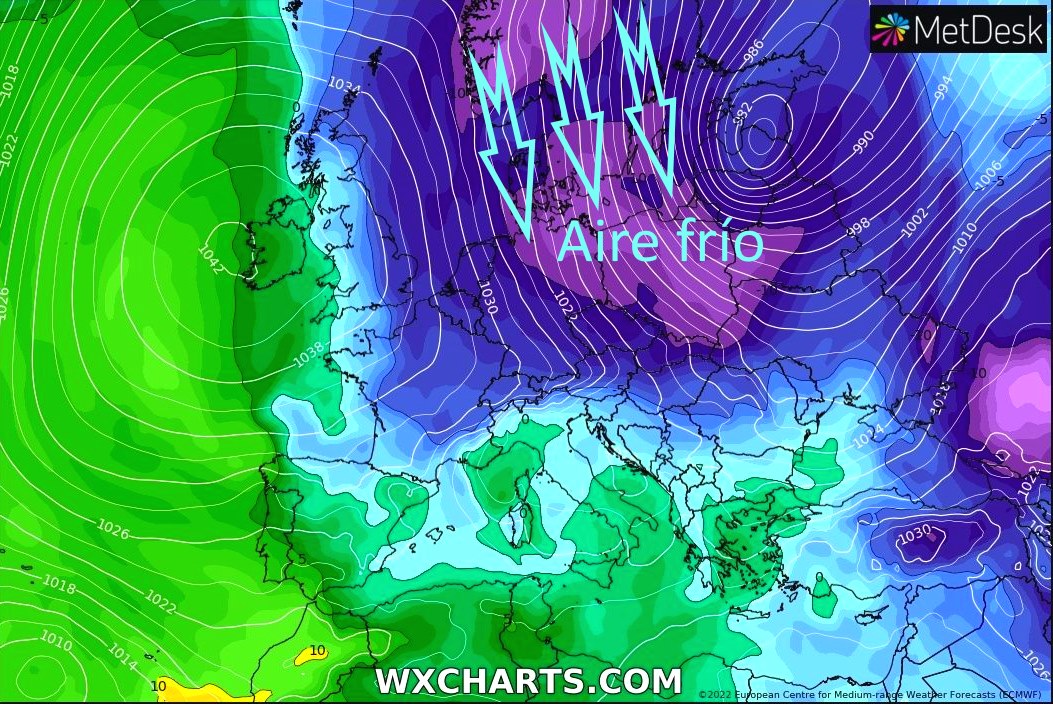 Anticiclón frío en España y llegada de una ola de aire frío Polar al centro de Europa 