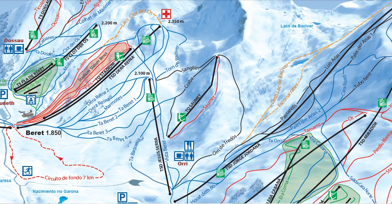 Detalle con los nuevos remontes y pistas de la zona de Beret i Orri 