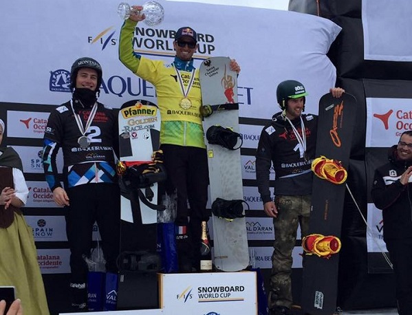 En el Podium de Baqueira Beret: Pierre Vaultier, Alessandro Haemmerle y Lucas Eguibar 