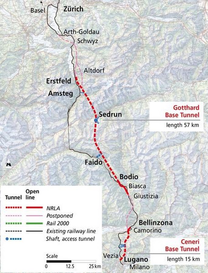 Recorrido del túnel ferroviario más largo del mundo en Gotthard Pass