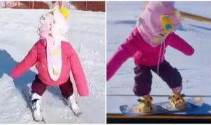 El video viral de la niña china de 4 años que esquía y hace snowboard como una profesional