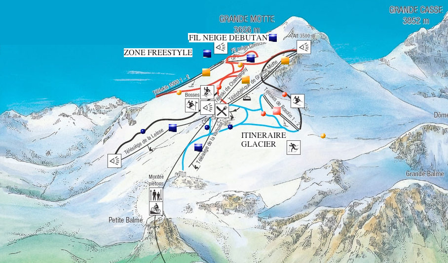 Mapa pistas esquí en el glaciar de Tignes